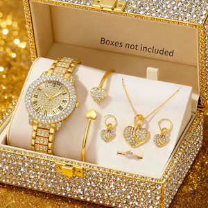 Set di 6 Orologi da Donna di Lusso con Strass, Quadrante con Cuore, Orologio da Polso al Quarzo con Numeri Romani, Reloj Mujer, Orologio da Ragazza (Senza Scatola) - Product Image 1