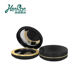 Boîtier <span class=keywords><strong>compact</strong></span> cosmétique rond vide en plastique noir emballage en poudre étui <span class=keywords><strong>compact</strong></span> à poudre pressé pour cosmétique - Product Image 1