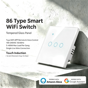 UBARO工厂WiFi智能灯开关单火线控制钢化玻璃触摸面板场景联动欧标86智能墙壁开关 - Product Image 1