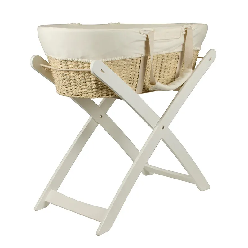 Snoozzz X shape wooden rattan moses basket stand