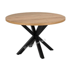 Hiện đại phong cách công nghiệp bàn ăn thiết lập Matte hoàn thành rắn gỗ sồi bàn tròn với thép kim loại cổ điển thiết kế công nghiệp - Product Image 2