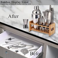 Ensemble de shakers à cocktails professionnels personnalisés en acier inoxydable, 13 pièces, kit de barman avec support en bambou