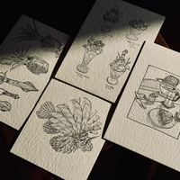 Cetakan Seni Minimalis Hitam Putih Kartu Pos Foto Kustom Seni Garis Pemandangan Kota Kertas Katun Suvenir Retro Cetak Letterpress MOQ Rendah