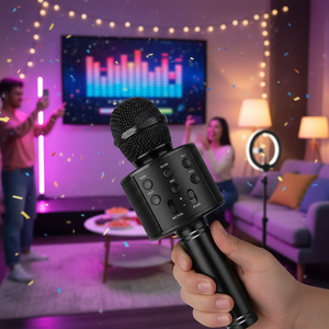 Myrva Rechargeable <b>Microphone</b> Black <b>Wireless</b> Portable With Built In Speaker For Karaoke And Live Streaming - Product Image 3