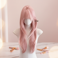 Perruque Lolita rose haut de gamme transfrontalière, coiffure complète pour femme, style petite fille naturelle, double queue de cheval, modification de la forme du visage, fabriquée à la machine