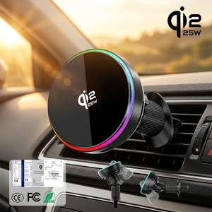<span class=keywords><strong>Cargador</strong></span> Inalámbrico Magnético para Auto de 25W con Certificación Premium .2, Ventilador de Enfriamiento, Luz RGB, Imán N52 Potente para iPhone - Product Image 1