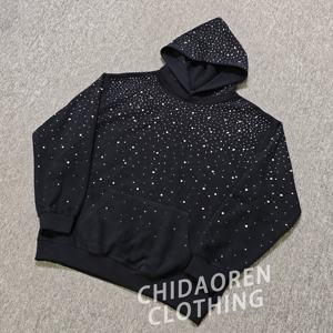 400 מותאם אישית gsm קריסטל מלא יהלום קפוצ 'ון בגודל כבד עבה כותנה pullover שחור pulboxy מתאים גברים <span class=keywords><strong>rhinestone</strong></span> - Product Image 2