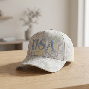 Gorra de Béisbol Bordada de EE. UU., 6 Paneles, Ajustable, Unisex, de Algodón, Informal, para Primavera/Verano, con Patrón de Camuflaje y Logotipo Frontal - Product Image 1