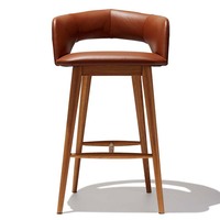Tabouret de bar en bois massif de qualité contractuelle pour restaurant et café commerciaux-Chaise de comptoir moderne en cuir PU à dossier haut