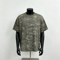 T-shirt camouflage délavé pour homme, 230 g/m², vert vintage, coupe oversize, streetwear, épaules tombantes, en coton, motif graphique, personnalisable OEM