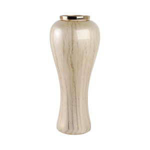 Vaso da terra allungato in vetro moderno ed elegante con finiture metalliche per l'arredamento del soggiorno. - Product Image 3