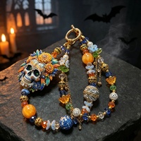 Cordon de téléphone perlé et dragonne de poignet à motif Crâne de sucre d'Halloween, avec fleur en cristal colorée, porte-clés et breloque de sac pour femmes