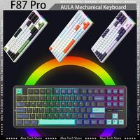 Keyboard Mekanik Ergonomis AULA F87 PRO Plastik BT 87 Tombol RGB Backlit Nirkabel Tombol Dapat Disesuaikan Gaming Mengetik Desktop