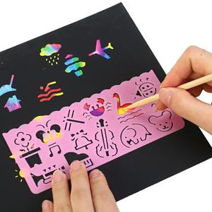 Scratch <b>Art</b> Paper DIY Rainbow Colour Graffiti Scratch Cards Set with Stencil - Product Image 2