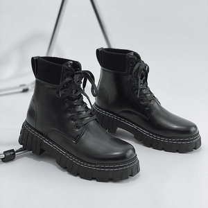 2025 nouvelles chaussures en cuir PU brillant hommes <span class=keywords><strong>Style</strong></span> britannique <span class=keywords><strong>moto</strong></span> plate-forme bottes de randonnée - Product Image 3