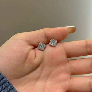 Dylam High Top Fine Jewelry 925 <b>Silver</b> Rhodium Plated D Color VVS1 Moissanite Stone Four Leaf Clover <b>Stud</b> Earrings for Women - Product Image 5