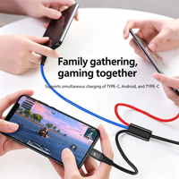 Kabel Pengisi Daya USB 3 in 1 Nylon Braided dengan Indikator LED, Pengisian Cepat 3A, Multi Tipe-C, Universal, Kabel Charger HP, Logo Custom