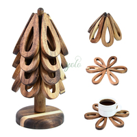 Dessous de plat en bois pour plats chauds Dessous de plat d'arbre Pots 4 Sous-verres en noyer pour Noël Décor à la maison Cuisine pliable Dessous de plat en bois Bowlt