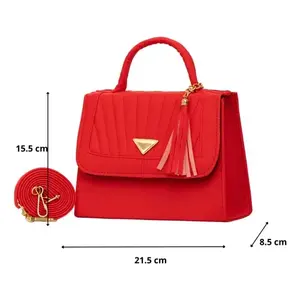 Bolso Bandolera Rojo Fana con Cierre de Cremallera, Decoración de Borlas, Asa Única, Microfibra, Cuero Sintético, Bolso de Hombro para Mujer - Product Image 3