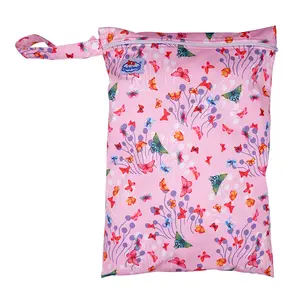 Polyester PUL kullanımlık çok kullanımlı fermuarlı su geçirmez ıslak çanta bebek bezi çantası