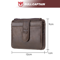 Portefeuille fin en cuir véritable BULLCAPTAIN avec fermeture éclair, blocage RFID, pochette pour cartes et porte-monnaie avec pochette pour carte d'identité pour usage au bureau