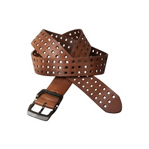 Ceinture en cuir de vachette avec boucle carrée en acier de style vintage BS International, longueur et largeur personnalisables, légère, durable et respirante - Product Image 2