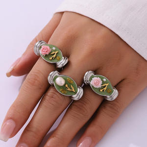 Anillo de Acero Inoxidable para Mujer con Perla Barroca y Diseño de Rueda de la Fortuna, Serie de Joyería con Galvanoplastia y Pintura al Óleo Floral, Diseño de Nicho, Venta al por Mayor - Product Image 3