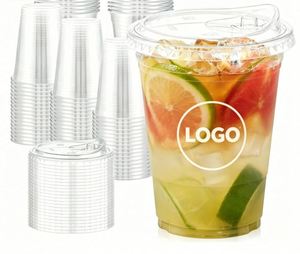 Gobelets en plastique transparent jetables personnalisés en PET de 12 oz pour smoothies, café glacé, slush, thé au lait, jus avec couvercle - Product Image 1