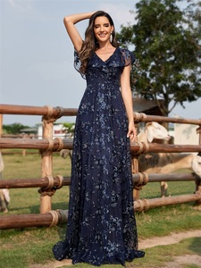 Vendita Calda Abiti Alla Moda per Signore Nuovi Arrivi Vestito da Festa Occidentale Abito Lungo in <span class=keywords><strong>Tulle</strong></span> <span class=keywords><strong>con</strong></span> Ricami Floreali - Product Image 3