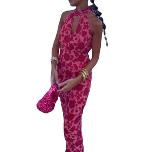 Robe longue à imprimé floral, col halter, taille naturelle, dos nu, respirante, robe de soirée - Product Image 5
