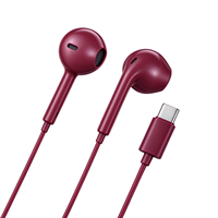 Écouteurs semi intra-auriculaires bordeaux, écouteurs filaires de type C pour smartphones, écouteurs audio stéréo immersifs