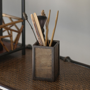 Boîte à thé carrée en bois d'ébène, porte-stylo, ornement de calligraphie de bureau, accessoires pour service à thé - Product Image 1