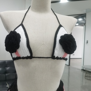 <span class=keywords><strong>Haut</strong></span> <span class=keywords><strong>de</strong></span> <span class=keywords><strong>bikini</strong></span> personnalisé pour femme, jupe <span class=keywords><strong>de</strong></span> <span class=keywords><strong>bikini</strong></span> en tricot crocheté d'été, style européen et américain fait main, décoration en dentelle, logo à la taille - Product Image 4