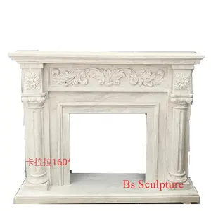 customized natural stone fireplace mantel white marble pillar fireplace surround sculpture for sale