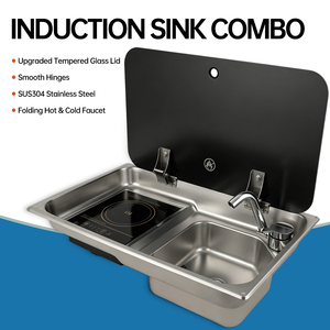 Unité de cuisine pour camping-car avec évier et <span class=keywords><strong>plaque</strong></span> à induction, évier de <span class=keywords><strong>caravane</strong></span> en acier inoxydable avec robinet et couvercle en verre - Product Image 5