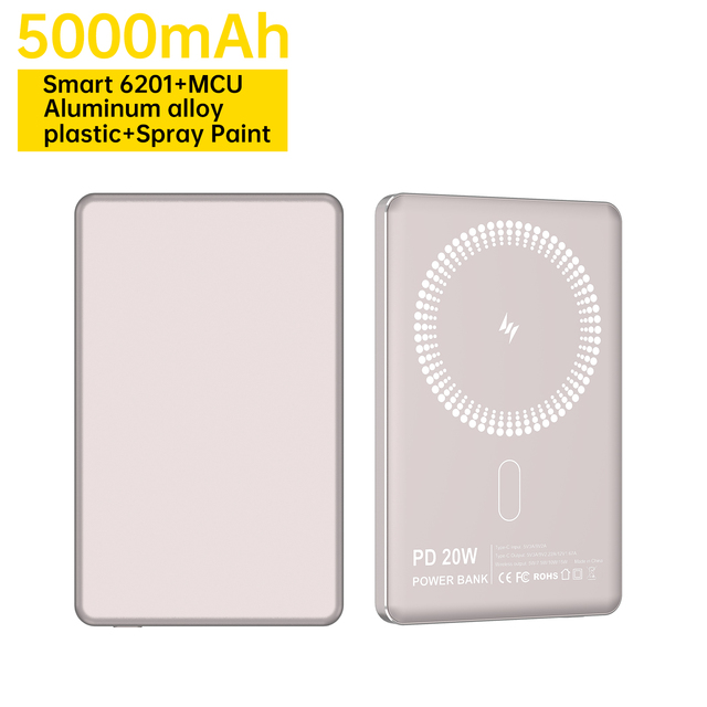 For A36 5000mAh Waterproof Magnetic Wireless Power Bank PD 20W Fast Charging 15W Compatible Ultra-Thin 8.5mm Portable