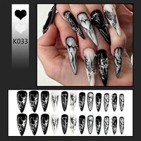 K033 Faux Ongles Stiletto Papillon Cœur Style Punk Sombre Esthétique Western Hot Girl Premium ABS MOQ1 Vente en Gros Stock Prêt