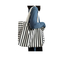 Sac en toile rayé pour femmes, sac d'école de grande capacité, sac fourre-tout, sac à bandoulière pour les trajets quotidiens