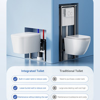 Toilette intelligente murale avec écran HD haute qualité, capteur de pied intelligent, chasse d'eau intégrée, siège chauffant et fonction de lavage féminin