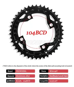 PROWHEEL MTB Chainring 104/96 BCD Triple/Double Chainwheel for 8/9/10S Bicycle Crankset 24/26/32/36/40/42/44T Bike Sprocket