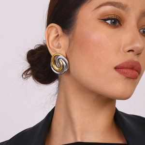 Yueli Geometric <b>Stud</b> Earrings Gold <b>Silver</b> Tone Irregular Line Design Everyday Wear - Product Image 4