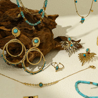 Style ethnique vintage transfrontalier : Ensemble de bijoux en pierre Songlan en quatre pièces - Métal et pierre naturelle - Collier et boucles d'oreilles pour femmes