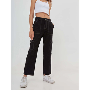 Pantalon Cargo Long pour femmes, poches Vintage, taille haute, Streetwear, Baggy décontracté, fabricant OEM - Product Image 5