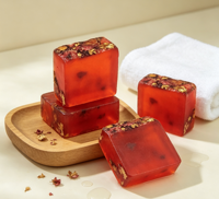 Savon artisanal transparent à la glycérine et aux huiles essentielles, fleurs séchées intégrées, nettoyant doux, éclaircissant, barre de bain, logo personnalisé