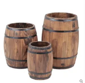 Creative Individual Wine Barrel Flower Pot Garden Decoration Wooden Flower Box Wooden Barrel Planter