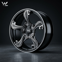 Jantes forgées monobloc 5x120 5x114.3 5x112 6061-T6 Noir brillant usiné 5 branches avec motif serpent en relief pour Mustang Charger OEM disponible