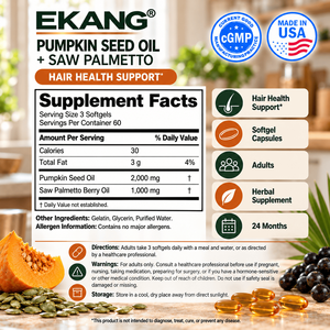 Suplemento Dietético de Aceite de Semilla de Calabaza y Saw Palmetto en Cápsulas Blandas, Hecho en EE. UU., Apoyo para la Salud del Cabello, 180 Unidades - Product Image 2
