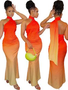 M6028 Summer Spicy Girl Estilo <span class=keywords><strong>sexy</strong></span> Cuello colgante Hombro oblicuo Gradiente Envuelto Cadera Espalda abierta Maxi Vestido - Product Image 4