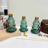 Bouteille en verre vide de 100 ml pour Noël, design sapin de Noël, vert, haute esthétique, diffuseur d'aromathérapie en rotin