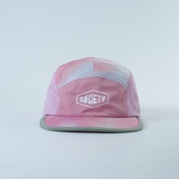 Casquette 5 panneaux rose tie-dye tendance 2026 avec logo personnalisé brodé hexagonal, casquette de camping en nylon, style urbain Gorpcore, séchage rapide, vente en gros